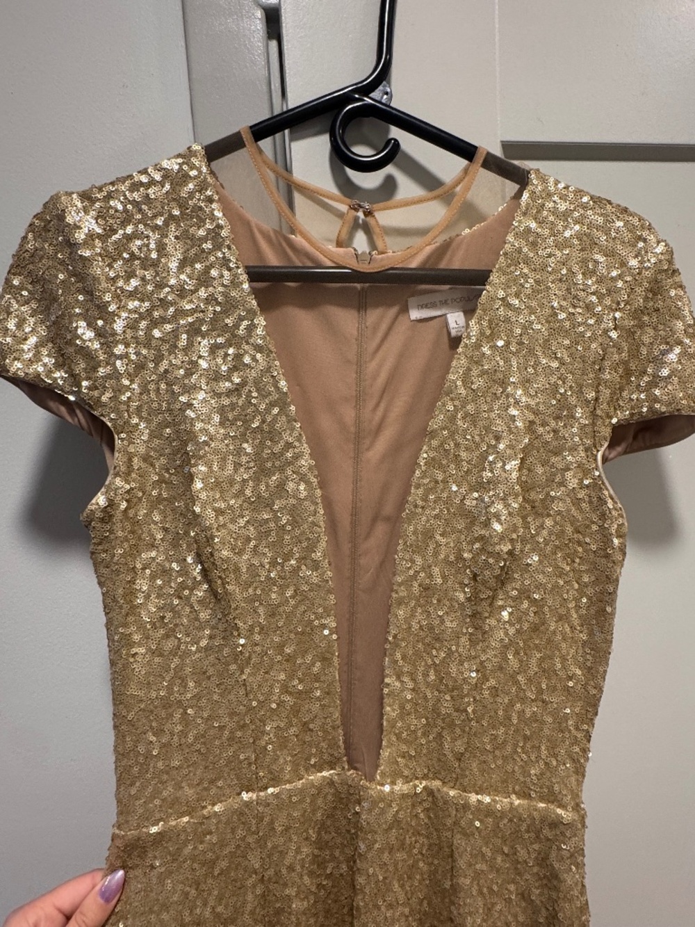 Dress the Population Georgina Plunging Sequin Gown Gold Size Large (8-10)